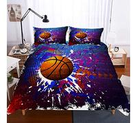 Meiju Duvet Cover Set Bedding Pillowcases Set, Single Bed Double King Bed Microfiber Duvet Set - 3D Psychedelic Basketball Print (Purple,135x200cm(2pcs))