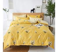 Meiju Elegant Floral Printed Duvet Cover Set Non-Iron Bedding 4 piece Single Double King Bed Size Microfiber Flat Sheet Quilt Cover Set with Zipper Closure + 2 Pillowcases (180x220cm,Yellow Spring)