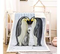 Meiju Fleece Sherpa Blanket for Kids Teens Adults, Soft Warm 3D Antarctic Penguin Pattern Double Layer Plush Sofa Bed Throw Blanket Winter (Emperor Penguins,150x130cm)
