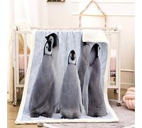 Meiju Fleece Sherpa Blanket for Kids Teens Adults, Soft Warm 3D Antarctic Penguin Pattern Double Layer Plush Sofa Bed Throw Blanket Winter (Baby Penguin,150x130cm)