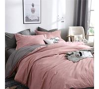 Meiju Simple Double Duvet Covers Set, Bedding Set 3 Pieces with 2 Pillowcases Single Super King Size Bed Microfiber Polyester Breathable Zipper Easy Care (Pink Solid Color,Single- 135x200cm)