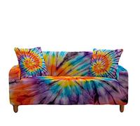 Meiju Sofa Cover 1 2 3 4 Seater, Tie Dye Print Slipcovers Stretch Elastic Fabric Couch Covers Armchair Loveseat Non Slip Washable Pet Dog Furniture Protector (Purple feather,4 Seater:235-300cm)