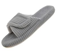 Meik Mangni Slippers for Women Memory Foam Comfortable Slipper Adjustable Arch Support House Shoes Open Toe Corduroy Home Bedroom Shoes Indoor Outdoor,Grey,Size:4.5-5 UK