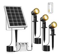 MEIKEE 3 in 1 Solar Spot Lights Outdoor Garden,3 Colors Spike Lights | IP66 Waterproof Dusk to Dawn Dimmable LED Landscape Lighting with Remote, Smooth & Flash Modes for Lawn Path Yard Fence