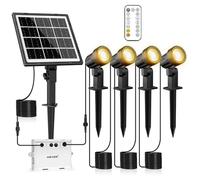MEIKEE 4 in 1 Solar Spot Lights Outdoor Garden,3 Colors Spike Lights | IP66 Waterproof Dusk to Dawn Dimmable LED Landscape Lighting with Remote, Smooth & Flash Modes for Lawn Path Yard Fence