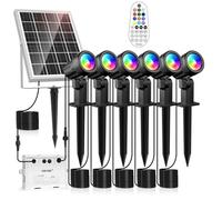 MEIKEE 6 in 1 Garden Lights - RGB Landscape Lighting, Adjustable Solar Spot Lights with Spike for Garden, Patio, Yard