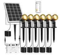 MEIKEE 6 in 1 Solar Spot Lights Outdoor Garden - 3 Colors LED Landscape Lighting with Remote, IP66 Waterproof Dusk to Dawn Dimmable Solar Spike Lights, Smooth & Flash Modes for Lawn Path Yard Fence