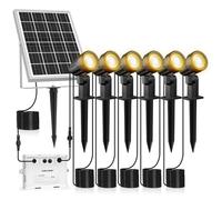 MEIKEE 6 in 1 Solar Spot Lights Outdoor Garden - Warm White 2700K Dimmable LED Lighting, IP66 Waterproof Spike Lights with Dusk to Dawn Auto On/Off, Breathing & Strobe Modes for Yard Lawn Trees Path
