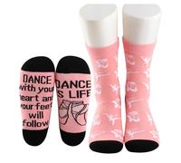 MEIKIUP Ballet Dancing Gifts 2 Pairs Dance Socks for Girls Ballet Dance Lover Gift Dancer Coach Gifts Ballerina Novelty Socks (UK, Numeric, 10.5, 11, Regular, Regular, Dancing Socks-UK)