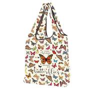 MEIKIUP Butterfly Reusable Shopping Bag Monarch Butterfly Lover Gift Without Change There Would Be No Butterflies Foldable Tote (Butterfly F-Bag-UK)