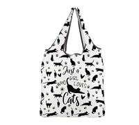 MEIKIUP Cat Reusable Grocery Bag Cat Lover Gifts for Girls Cut Paw Gift Just a Girl Who Loves Cats Eco-Friendly Foldable Tote (Cat F-Bag-UK)