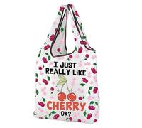MEIKIUP Cherry Reusable Tote Bag Cherry Lover Gift I Just Really Love Cherries ok Fruit Foldable Shopping Bag Cherry Print Bag (Cherry F-Bag-UK)