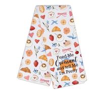 MEIKIUP Croissant Kitchen Towels Funny Croissant Gifts for Croissant Lovers Feed Me Croissant and Tell Me I'm Pretty Hand Towel (Croissant Towel-UK)