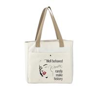 MEIKIUP Feminist Tote Bag Well Behaved Women Rarely Make History Strong Women Gifts Lady Boss Gifts Female Power Gift Beach Bag (Feminist TOTE)