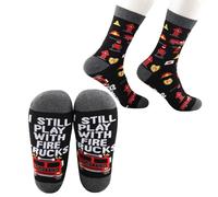 MEIKIUP Funny Firefighter Socks Firefighter Gift for Men I Still Play with Fire Trucks Fireman Novelty Crew Socks Fire Dept Gift (Firefighter Socks-UK)