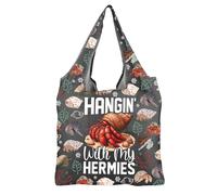 MEIKIUP Hermit Crab Reusable Grocery Bag Funny Hermit Crab Gift for Hermit Crab Lover Hangin' with My Hermies Foldable Tote Bag (Hermit Crab F-Bag-UK)