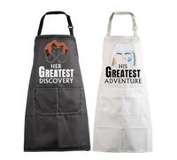 MEIKIUP His and Hers Apron Couples Matching Gift His Greatest Adventure Her Greatest Discovery Funny Couples Apron Wedding Gift (His and Hers Apron-Sets-UK)