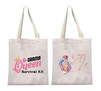 MEIKIUP K-Drama Mama Cosmetic Bag K-pop Merchandise Korean Drama Gift K-drama Queen Survival Kit for Women, K-drama Queen Tote Bag