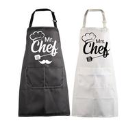 MEIKIUP Mr and Mrs Chef Aprons Set for Couples Cooking Matching His and Hers Kitchen Apron Couple Chefs Wedding Engagement Gift (Mr&Mrs Chef Aprons-UK)
