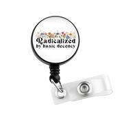MEIKIUP Radicalized by Basic Decency Badge Holder Retractable Clip for Nurses Teacher Office Accessories Funny Democracy Gift (Floral Badge-UK)
