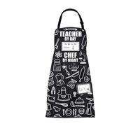 MEIKIUP Teacher Apron with Pockets Cooking Lover Gift for Culinary Teacher by Day Chef by Night Waterproof Adjustable Chef Apron (Teacher Chef Apron-UK)