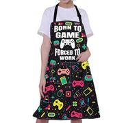 MEIKIUP Video Game Apron Gamer Gifts Born To Game Forced To Work Kitchen Cooking Chef Aprons With Pocket Gift for Gaming Lover (Born to Game Apron-UK)