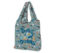 MEIKIUP Whale Shark Reusable Beach Tote Bag Shark Lover Gift Protect Our Oceans Be Kind Vibes Ocean Animal Foldable Grocery Bag (Shark F-Bag-UK)