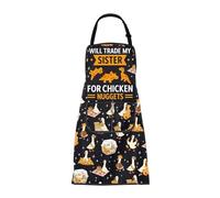 MEIKIUP Will Trade My Sister for Chicken Nuggets Apron for Cooking with Pockets Dino Nugget Lover Kitchen Chef Gift (Chicken Nuggets Apron-UK)