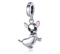 meikohomE Color Crescent Girl Boy Silver Charm Beads Pendant Fit Pandora Bracelets Jewelry for Women Enamel Processed 925 Sterling Silver Charms (Chihuahua Dog)