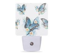 Meikosks Night Lights Plug into Wall Blue Butterfly on Blossom Night Lights Dusk to Dawn Sensor Led Lamp for Women Men,Led Lights for Stairway/Hallway/Bedroom,0.5W