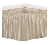 MEILA Wrap Around Bed Skirt Three Fabric Sides Elastic Dust Ruffled 16 Inch Tailored Drop,Easy to Install Fade Resistant-Beige, Queen/King