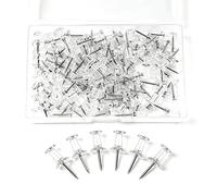 MeiLang Clear Push Pins 100 Pcs - Thumb Tacks Drawing Pins, Pins for Pinboard Notice Board, Map Pins, Bulletin Board, Office, School, Home (with Storage Box)
