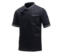 MeiLayM Chef Jacket for Men Short Sleeves Solid Color with Pockets Chef's Uniform Workwear Unisex Chef Professional Catering Hotel Restaurant Work Lightweight Professional Chefs Jacket Black,XL