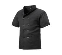 MeiLayM Mens top chef Jacket Women's Chef Coat Short Sleeve personalised chef jacket Modern Fit Unisex with Contrast Piping Black,XS