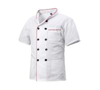 MeiLayM Mens top chef Jacket Women's Chef Coat Short Sleeve personalised chef jacket Modern Fit Unisex with Contrast Piping White Red,XS