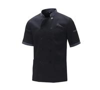 MeiLayM Unisex Chef Coat Short Sleeve Chef Jacket Men Professional Chef Restaurant Work Uniform Shirt Solid Chef Jacket Double Breasted Chef Workwear Black,XS