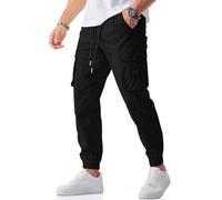 Meilicloth Cargo Joggers Mens Pants Stretch Trousers Casual Elastic Drawstring Waist Black Work Pants Jogging Tapered Sweatpants Black 38
