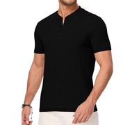 Meilicloth Men T Shirts Muscle T Shirt Slim V-Neck Longline Tops Button up Henley Shirt Gym Workout Athletic Tee Shirts A Black
