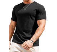 Meilicloth Mens T Shirt Short Sleeve Tshirts Plain Solid Basic Sportwear Casual Crewneck Pullover Top Muscle Tee Textured Shirt Black Large