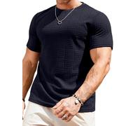 Meilicloth Mens T Shirt Short Sleeve Tshirts Plain Solid Basic Sportwear Casual Crewneck Pullover Top Muscle Tee Textured Shirt Sail Blue XXX-Large