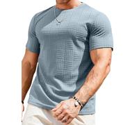 Meilicloth Mens T Shirt Short Sleeve Tshirts Plain Solid Basic Sportwear Casual Crewneck Pullover Top Muscle Tee Textured Shirt Blue Large