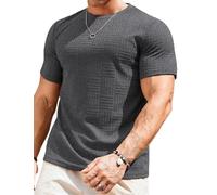Meilicloth Mens T Shirt Short Sleeve Tshirts Plain Solid Basic Sportwear Casual Crewneck Pullover Top Muscle Tee Textured Shirt Dark Grey Large