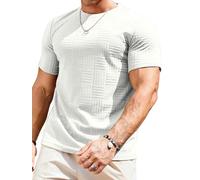 Meilicloth Mens T Shirt Short Sleeve Tshirts Plain Solid Basic Sportwear Casual Crewneck Pullover Top Muscle Tee Textured Shirt White XX-Large