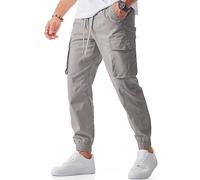 Meilicloth Mens Tapered Cargo Pants Casual Stretch Trousers fo Me Elastic Waist Drawstring Jogging Joggers for Men Sweatpants Light Grey 38
