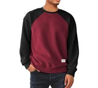 Meilicloth Sweatshirts for Men 2024 Casual Contrast Color Geometric Texture Pullover Casual Long Sleeve Shirts Patchwork Tee Top Red 3X-Large