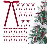 MEILIDY Velvet Christmas Bows, Small Velvet Twist Tie Bows for Tree Wreath Craft Decoration, Burgundy, 24 Pcs