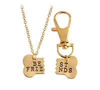 Meiligo® Fashion 2 Pcs Couples Alloy Dog Bone Necklace Key Chain Best Friends Puzzle Pendant Matching Dog Tag Necklace Set, Metal