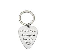 Meiligo Stainless Steel Valentine's Day Jewelry I Pick You Always Forever Guitar Pick Necklace Key Chain Pendant (Necklace Key Chain(2pcs))