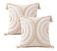 MEILIHEN Set of 2 Modern Boho Cushion Covers 45 x 45 cm, Cotton Linen Cushion Cover with Tassel, Plain, Living Room, Bedroom, Suitable for All Types of Room Decoration (Semicircle)