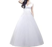 MeiLiMiYu Hoopless Petticoat Crinoline Underskirt Skirt 6 Layers Floor Length Ball Gown Petticoat Underskirt Slip for Wedding Dress, White, One size-L